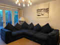 DFS Navy Cord Corner Sofa with Black Trim