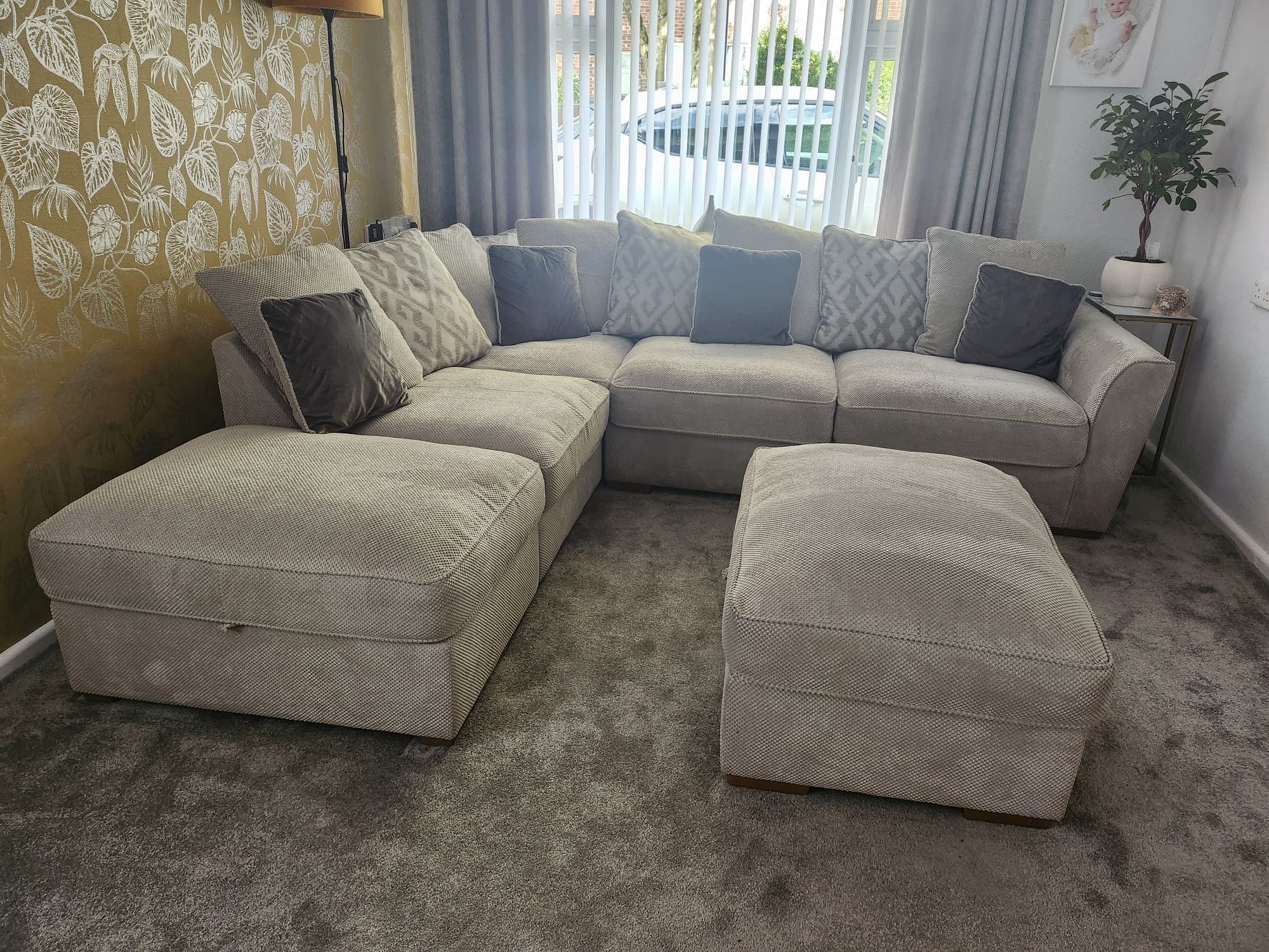 Oak Furniture Land Grey Corner Sofa with 2 Matching Footstools