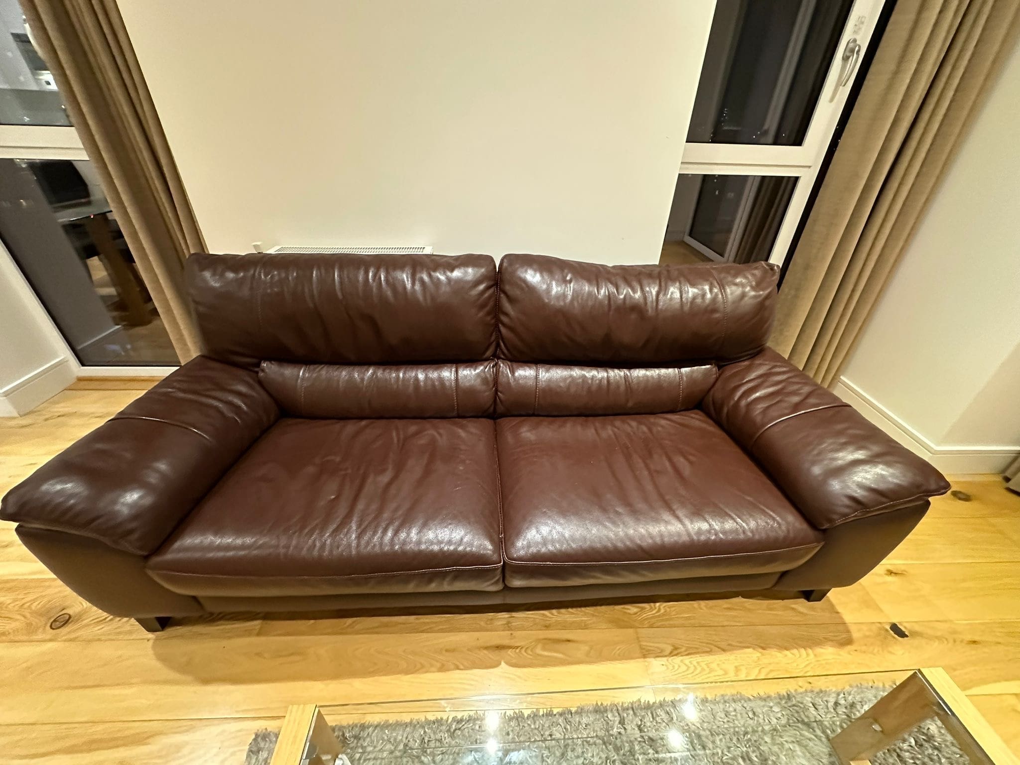DFS Brown 3 Seater Leather Sofa