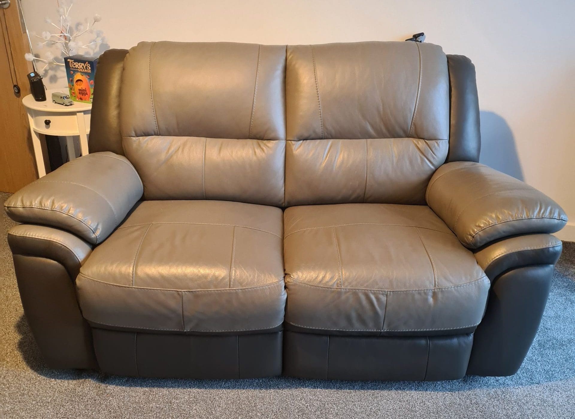 DFS Grey Leather 2 Seater Sofa