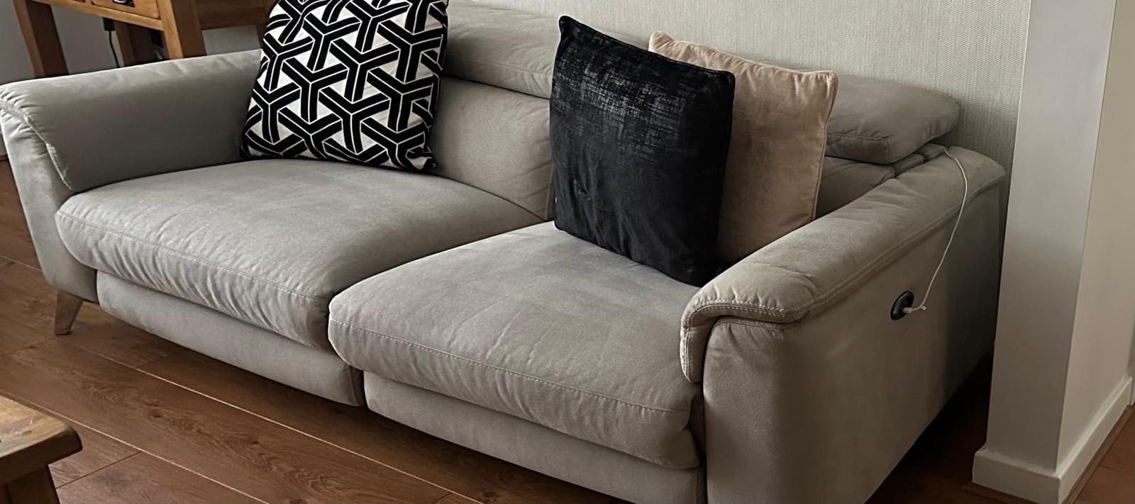 DFS Light Grey 2 and 3 Seater Electric Recliner Sofa Set with USB