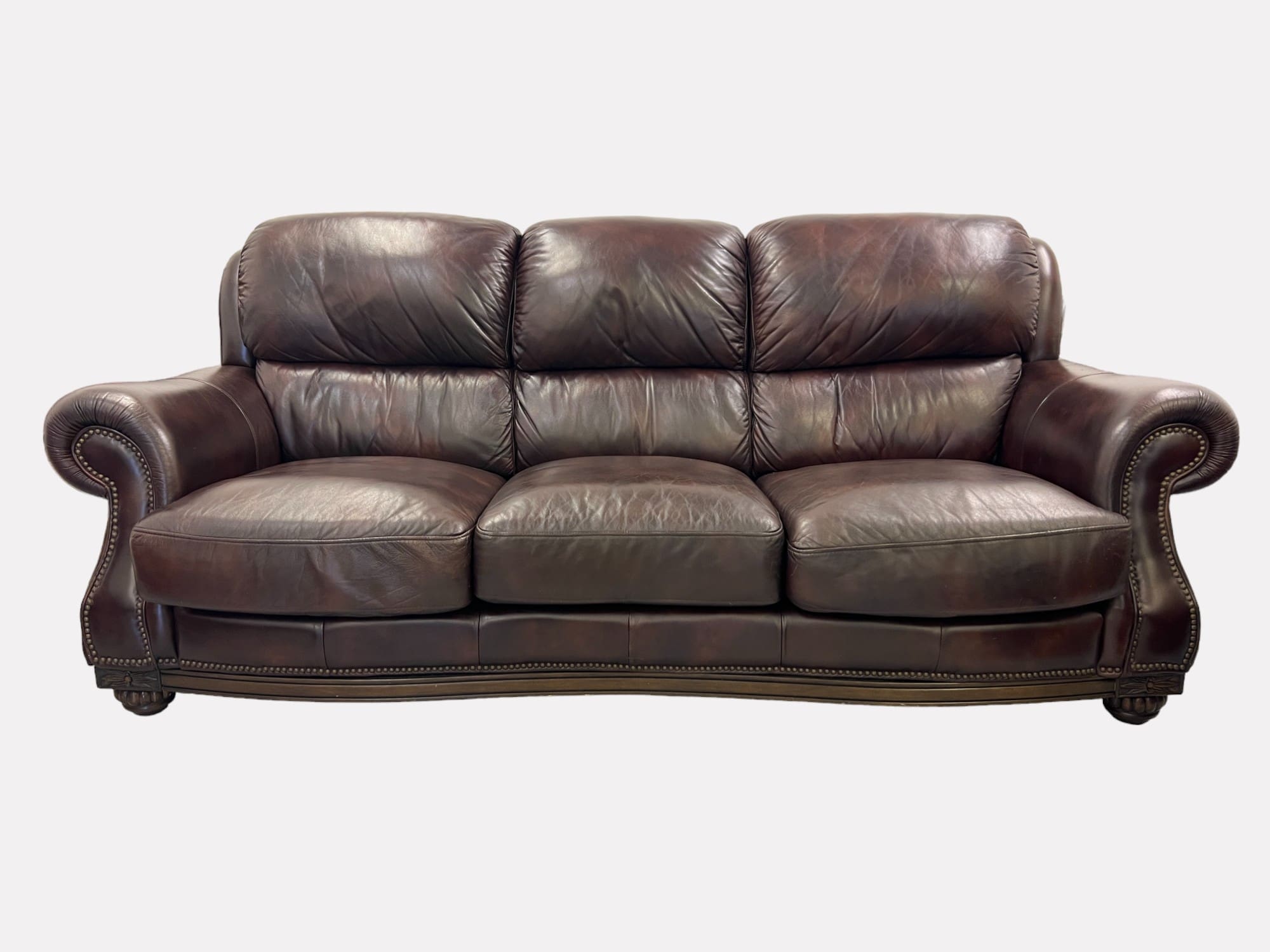 DFS Brown Leather 3 and 2 Seater Sofa Set