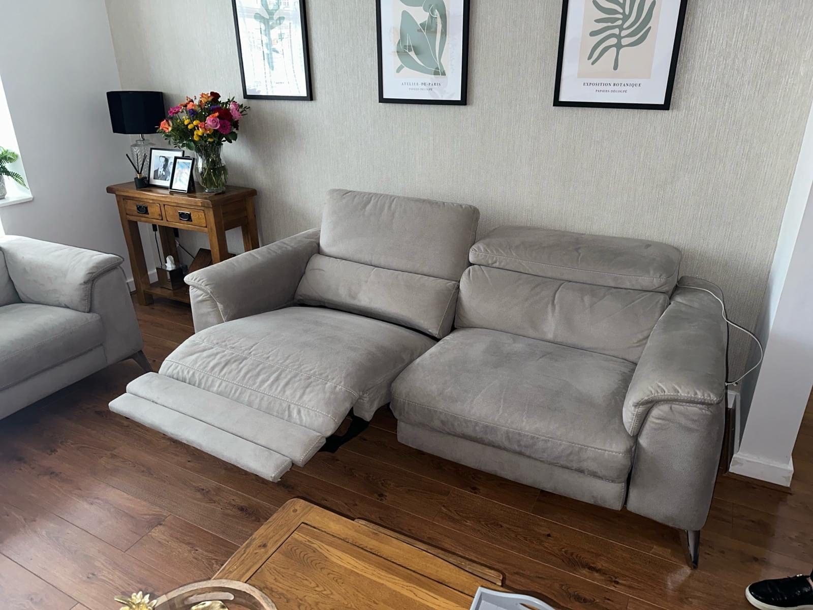 DFS Light Grey 2 and 3 Seater Electric Recliner Sofa Set with USB