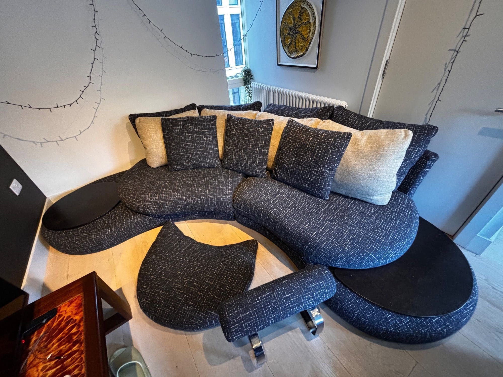 Roche Bobois Grey Speck 4 Seater Sofa with Footstool
