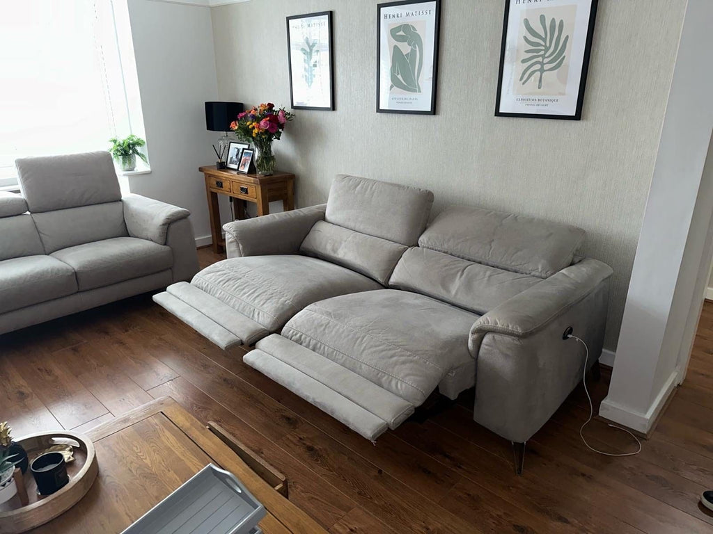 DFS Light Grey 2 and 3 Seater Electric Recliner Sofa Set with USB