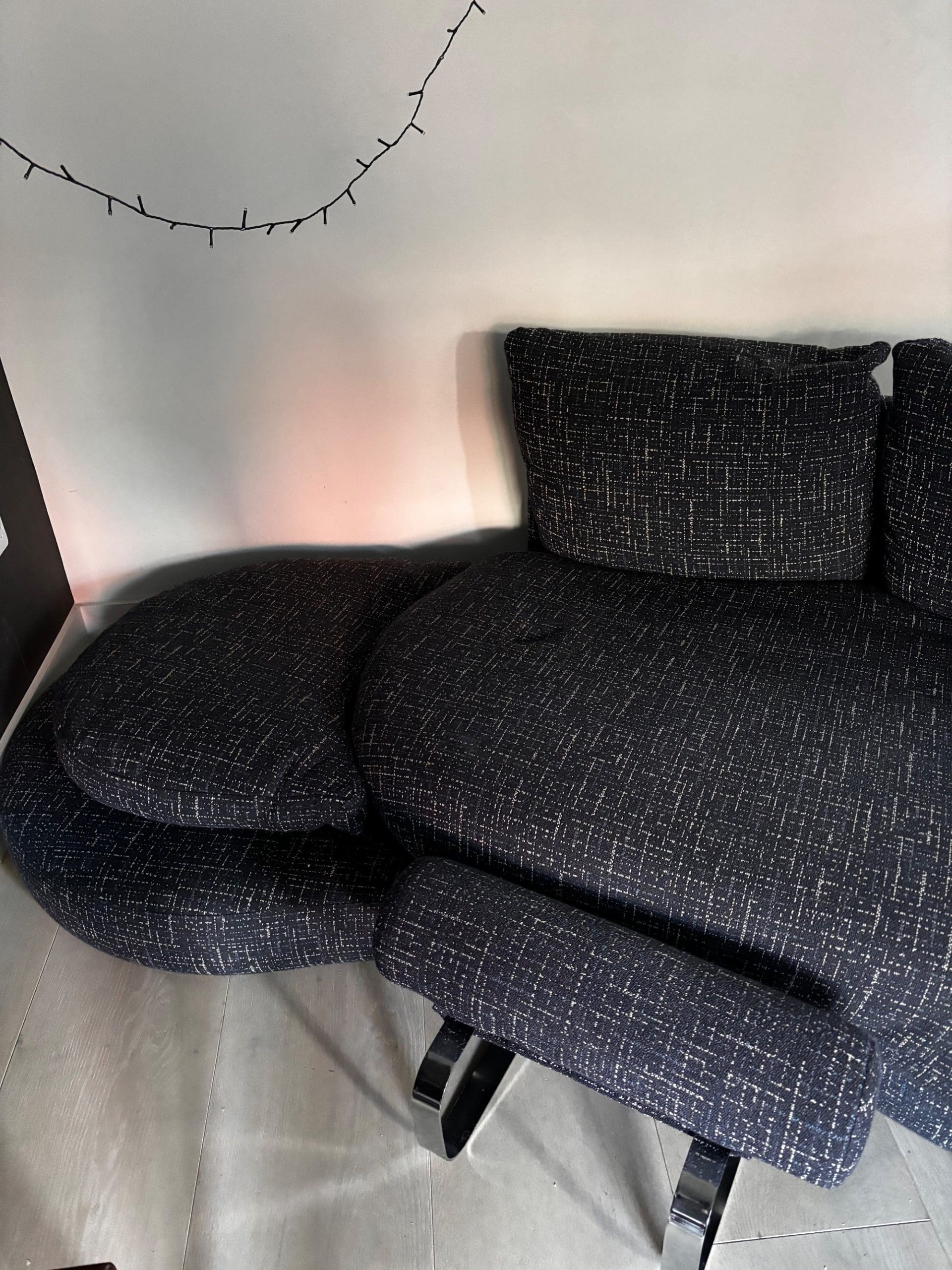 Roche Bobois Grey Speck 4 Seater Sofa with Footstool