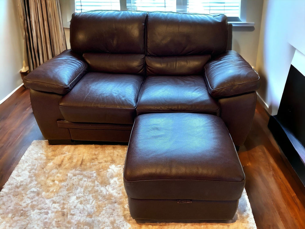 Harveys Brown Leather 3 and 2 Seater Sofa Set with Footstool