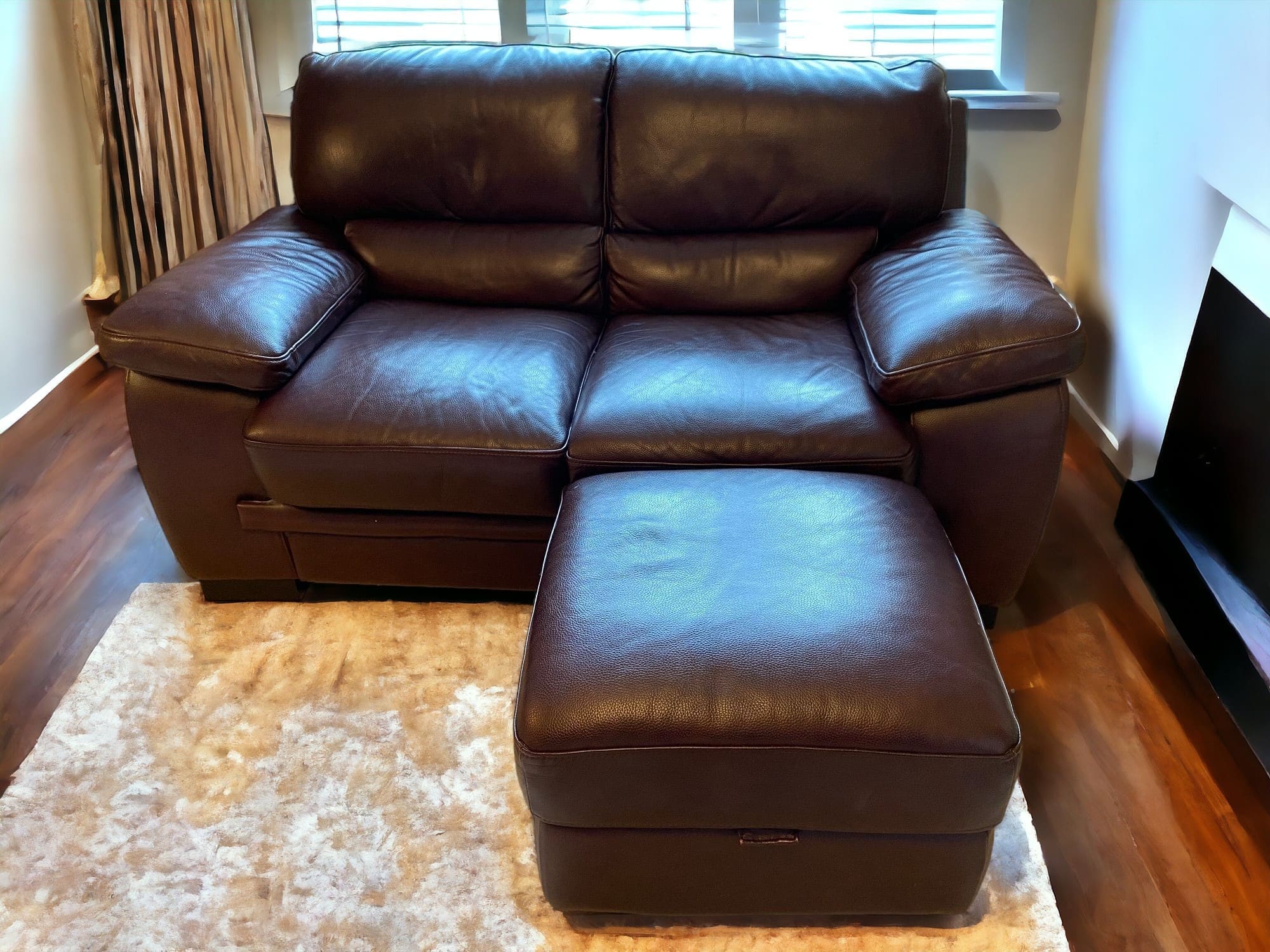 Harveys Brown Leather 3 and 2 Seater Sofa Set with Footstool