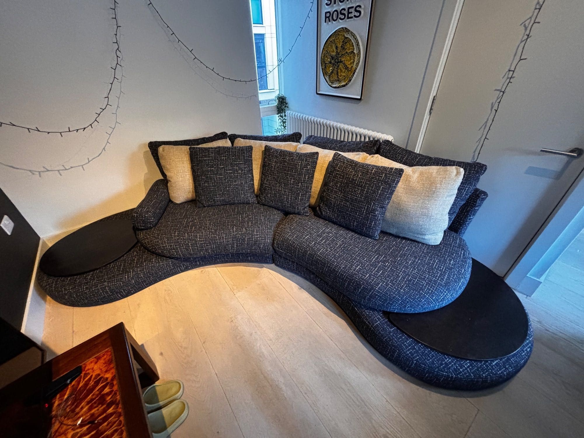 Roche Bobois Grey Speck 4 Seater Sofa with Footstool