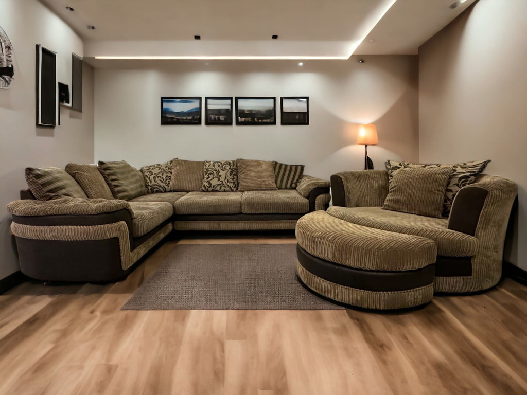 DFS Brown Large Corner Sofa with Cuddle Chair and Footstool