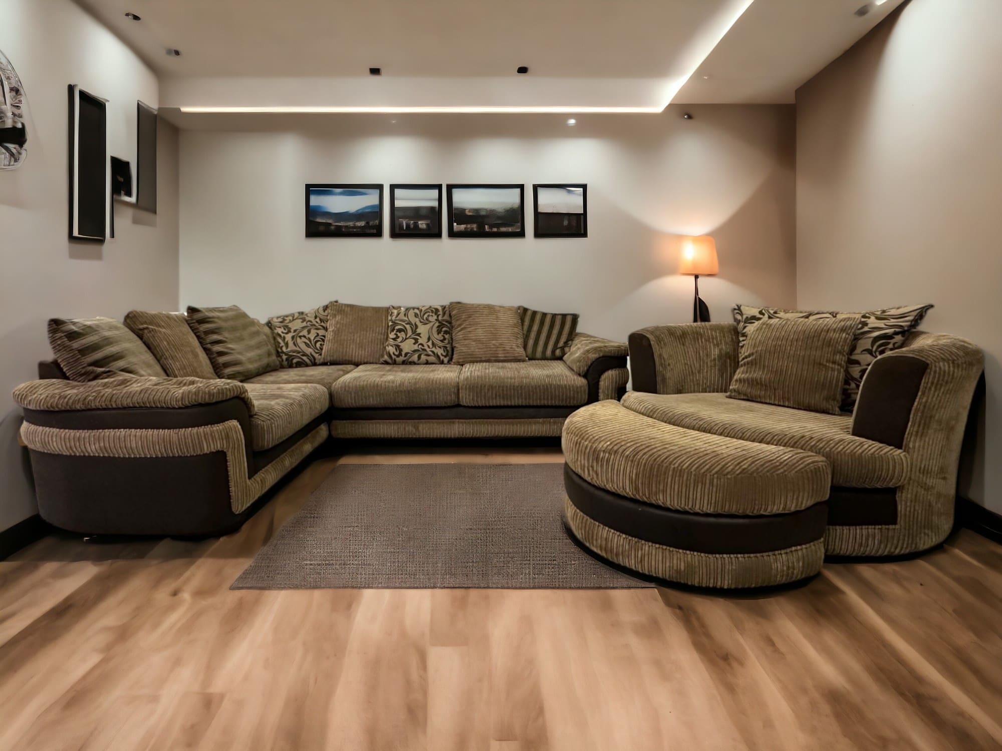 DFS Brown Large Corner Sofa with Cuddle Chair and Footstool