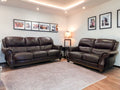 DFS Brown Leather 3 and 2 Seater Sofa Set