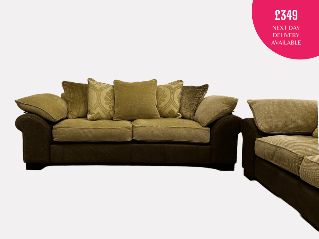 DFS Beige and Brown 3 & 2 Seater Sofa Set