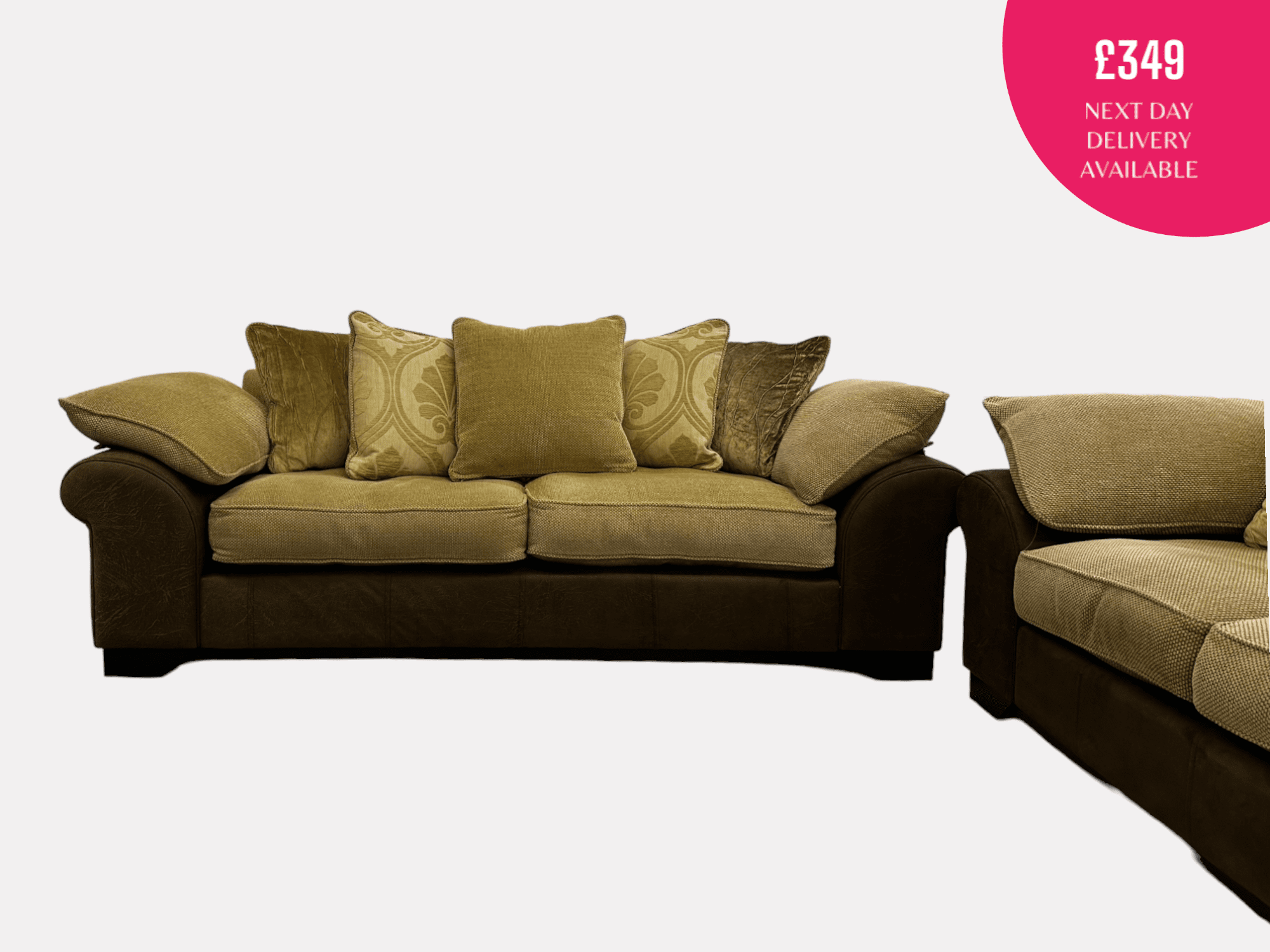 DFS Beige and Brown 3 & 2 Seater Sofa Set