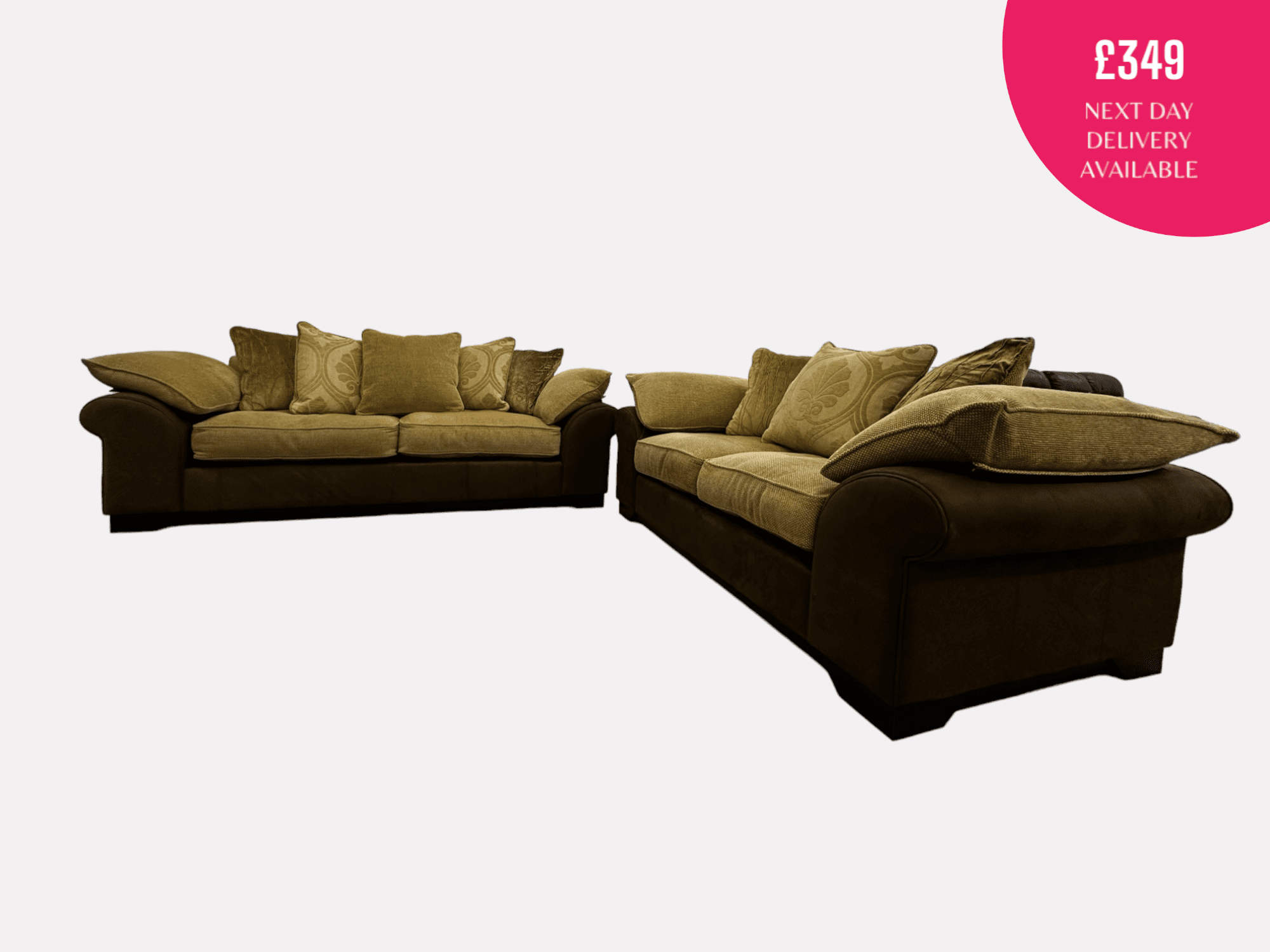 DFS Beige and Brown 3 & 2 Seater Sofa Set