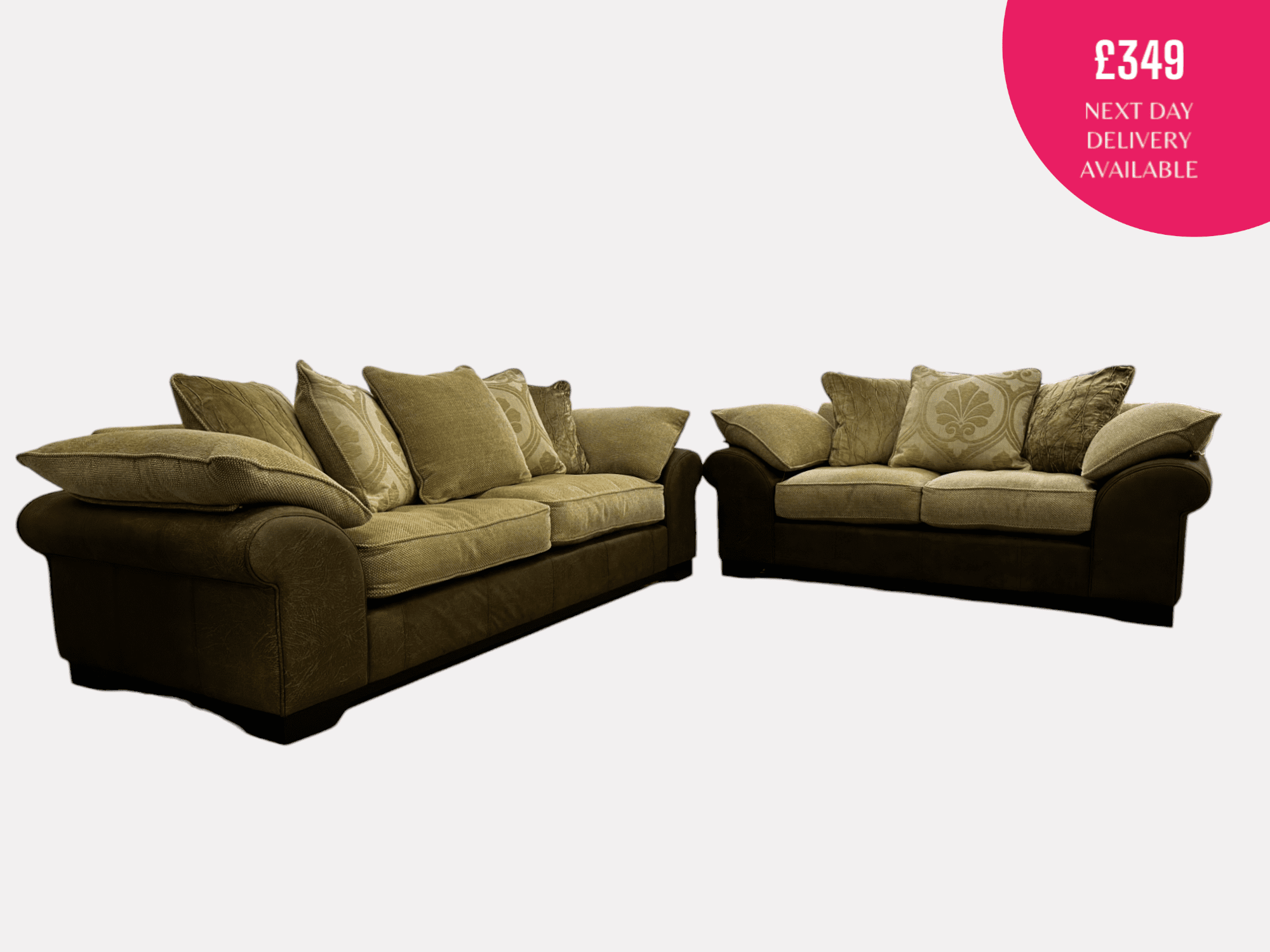 DFS Beige and Brown 3 & 2 Seater Sofa Set