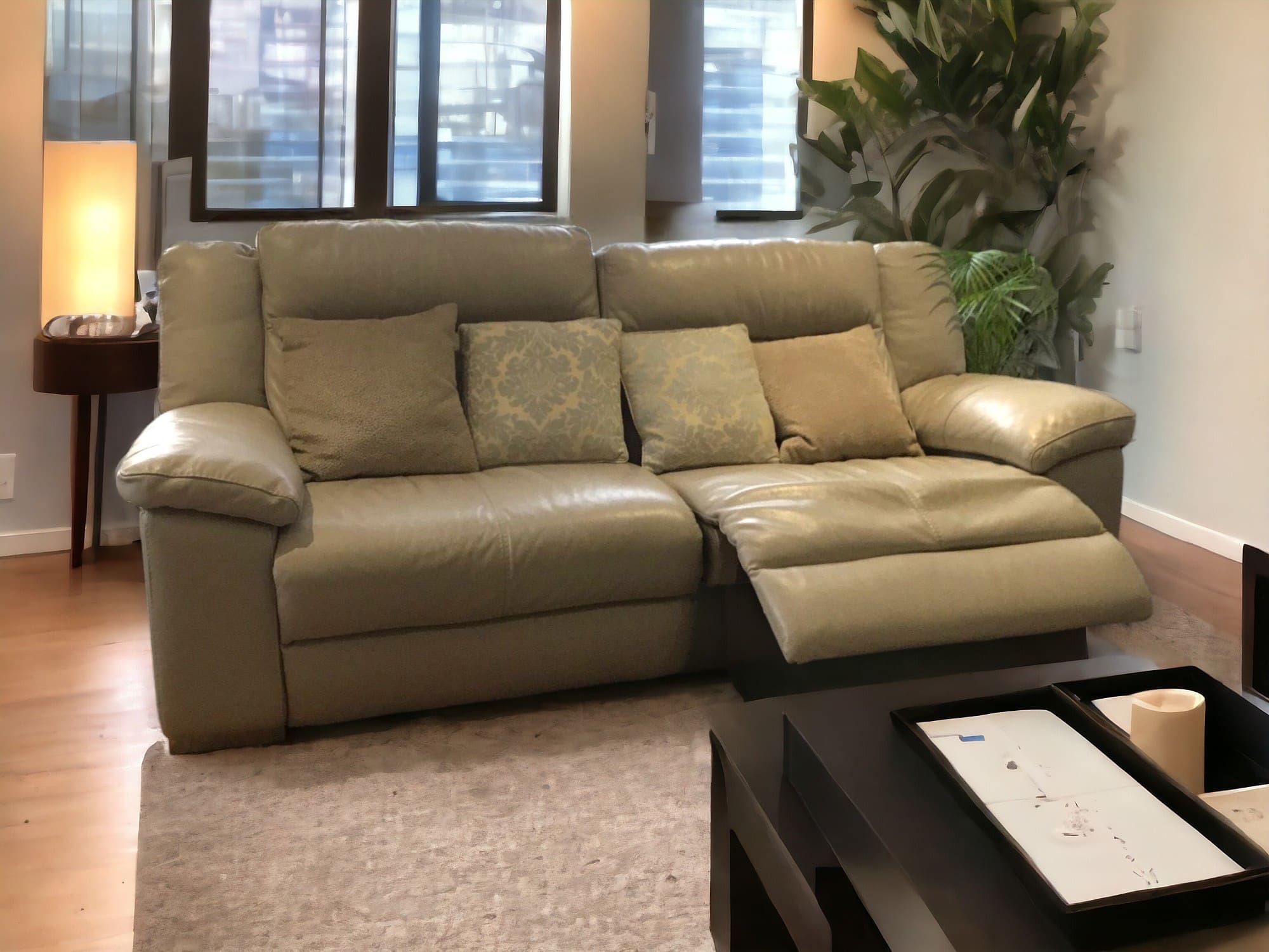 DFS Cream Leather 3 Seater Recliner Sofa