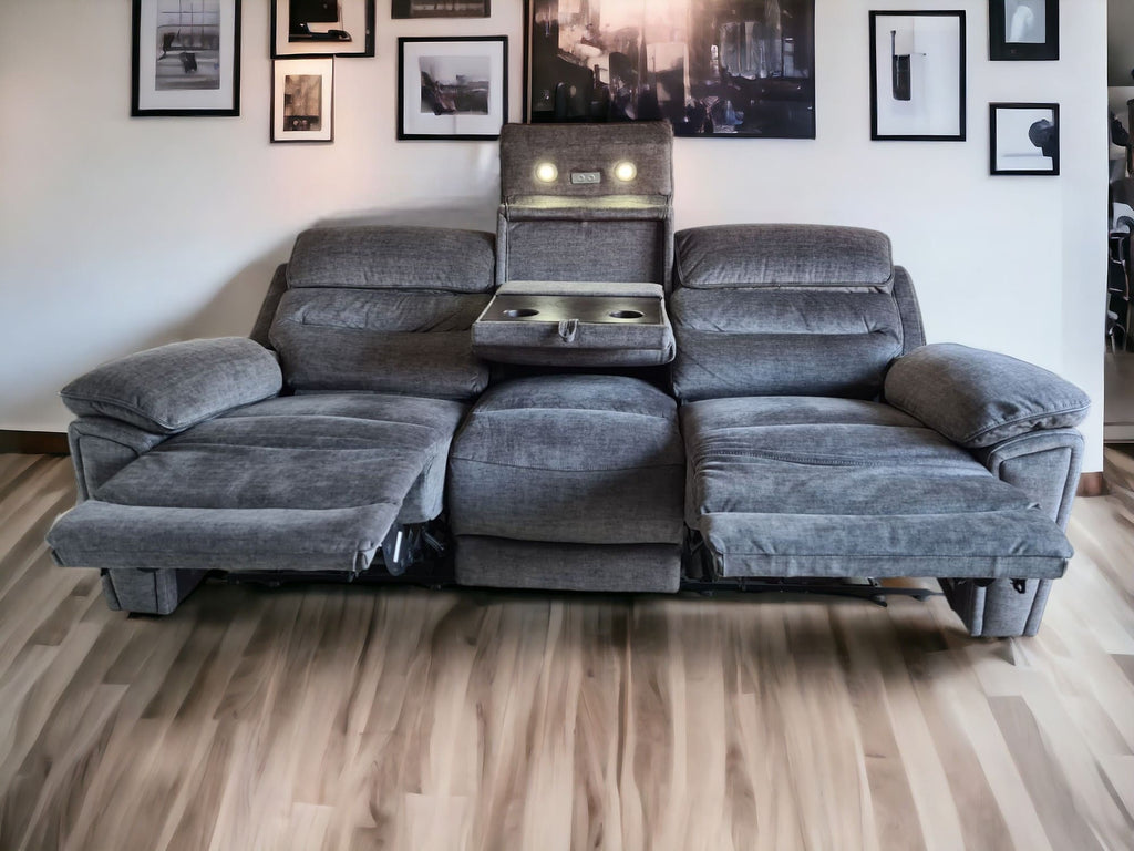 DFS Grey 3 Seater Electric Recliner Sofa with Center Console