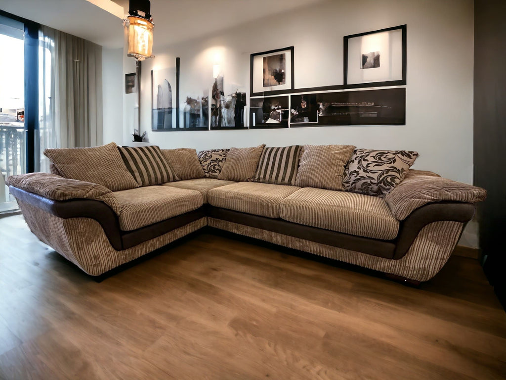DFS Large Brown Cord Corner Sofa
