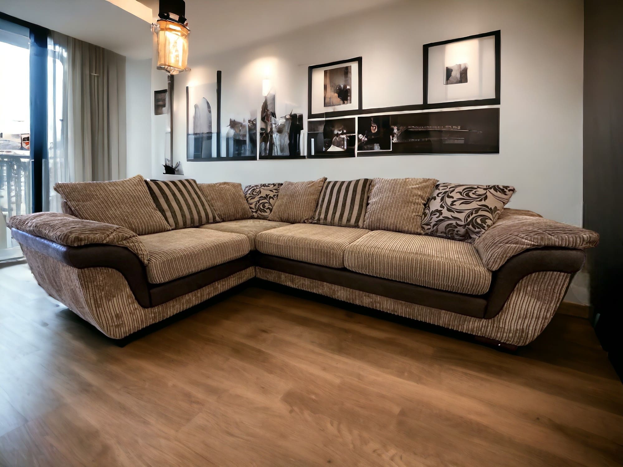 DFS Large Brown Cord Corner Sofa