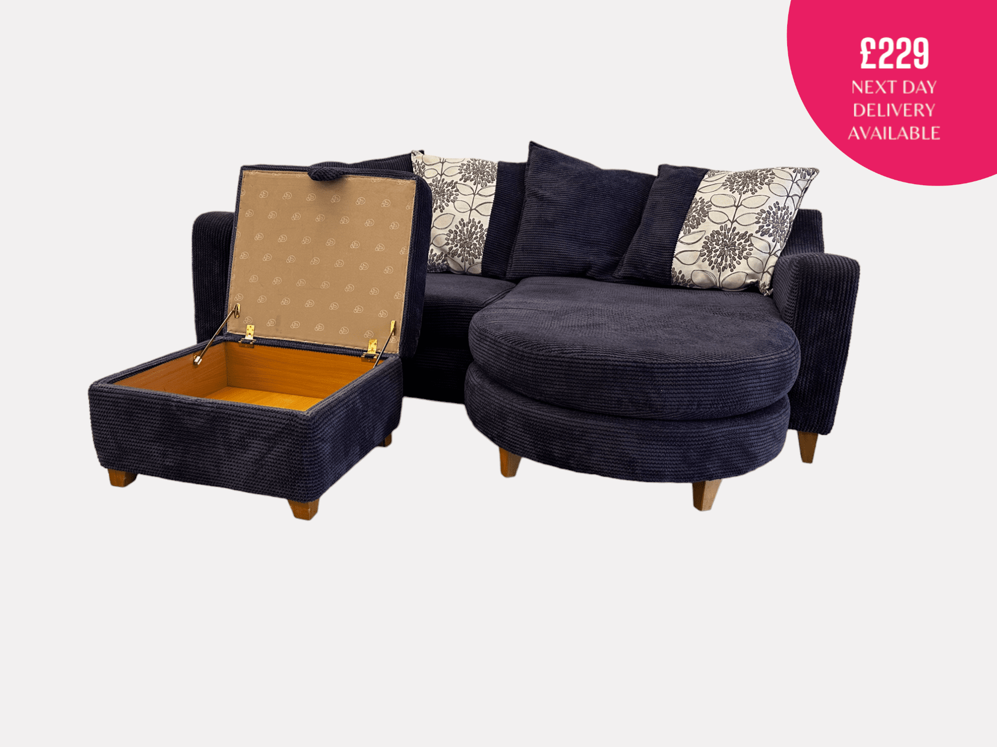 DFS Purple Cord Corner Sofa