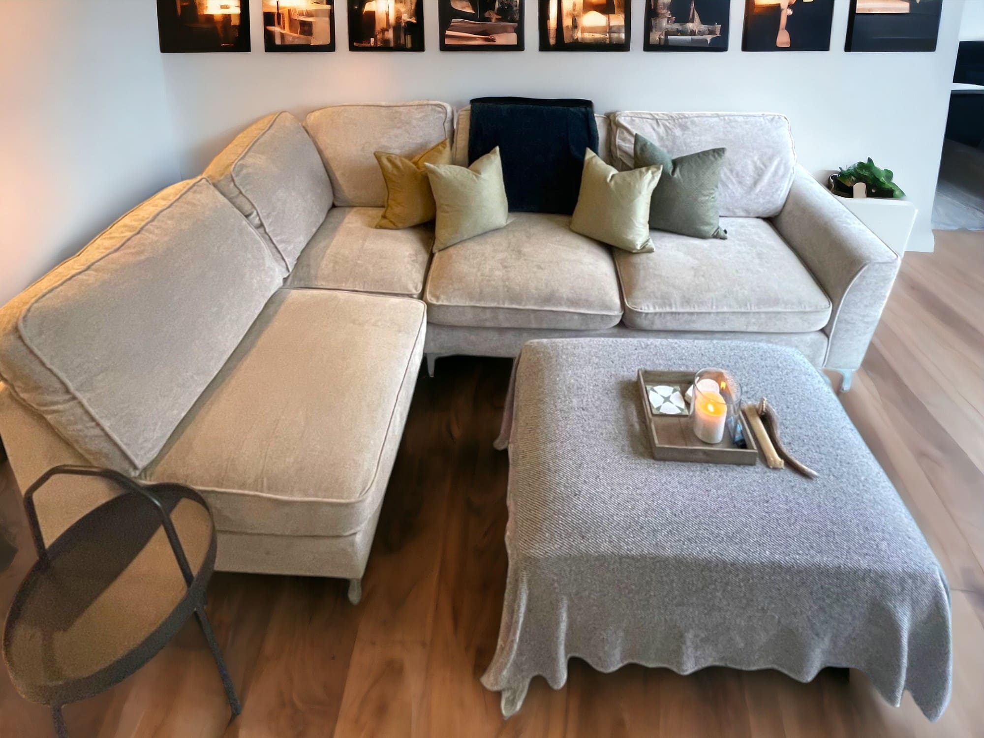 Furniture Village Beige Corner Sofa with Footstool