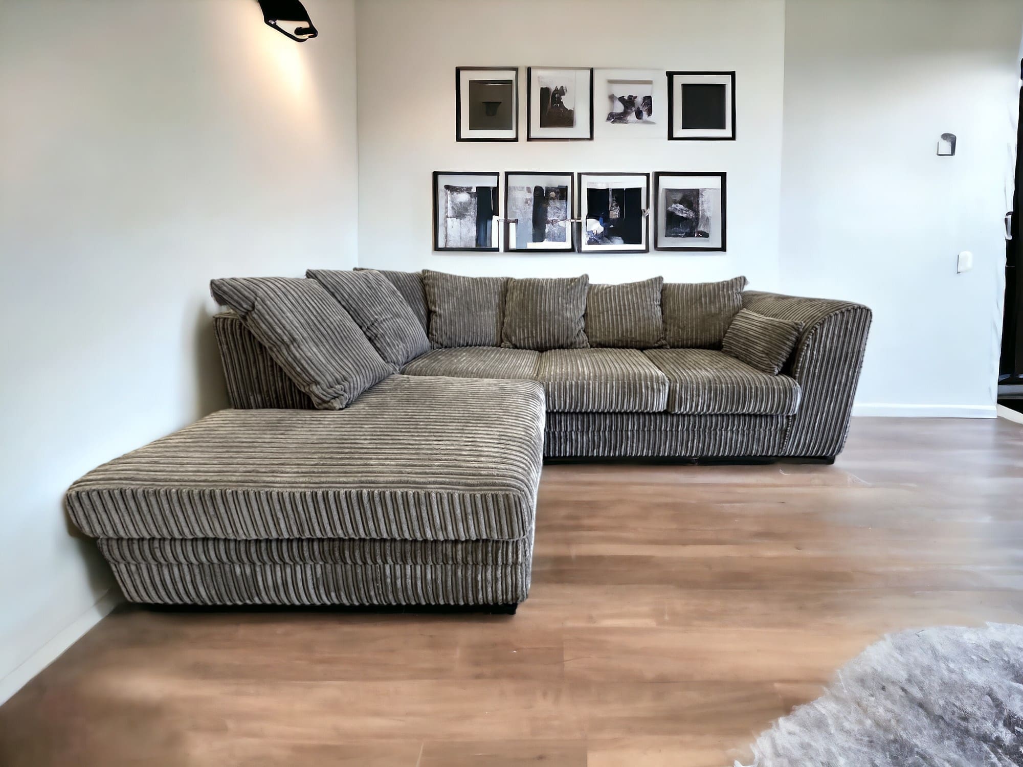 Grey Cord L-Shape Corner Sofa