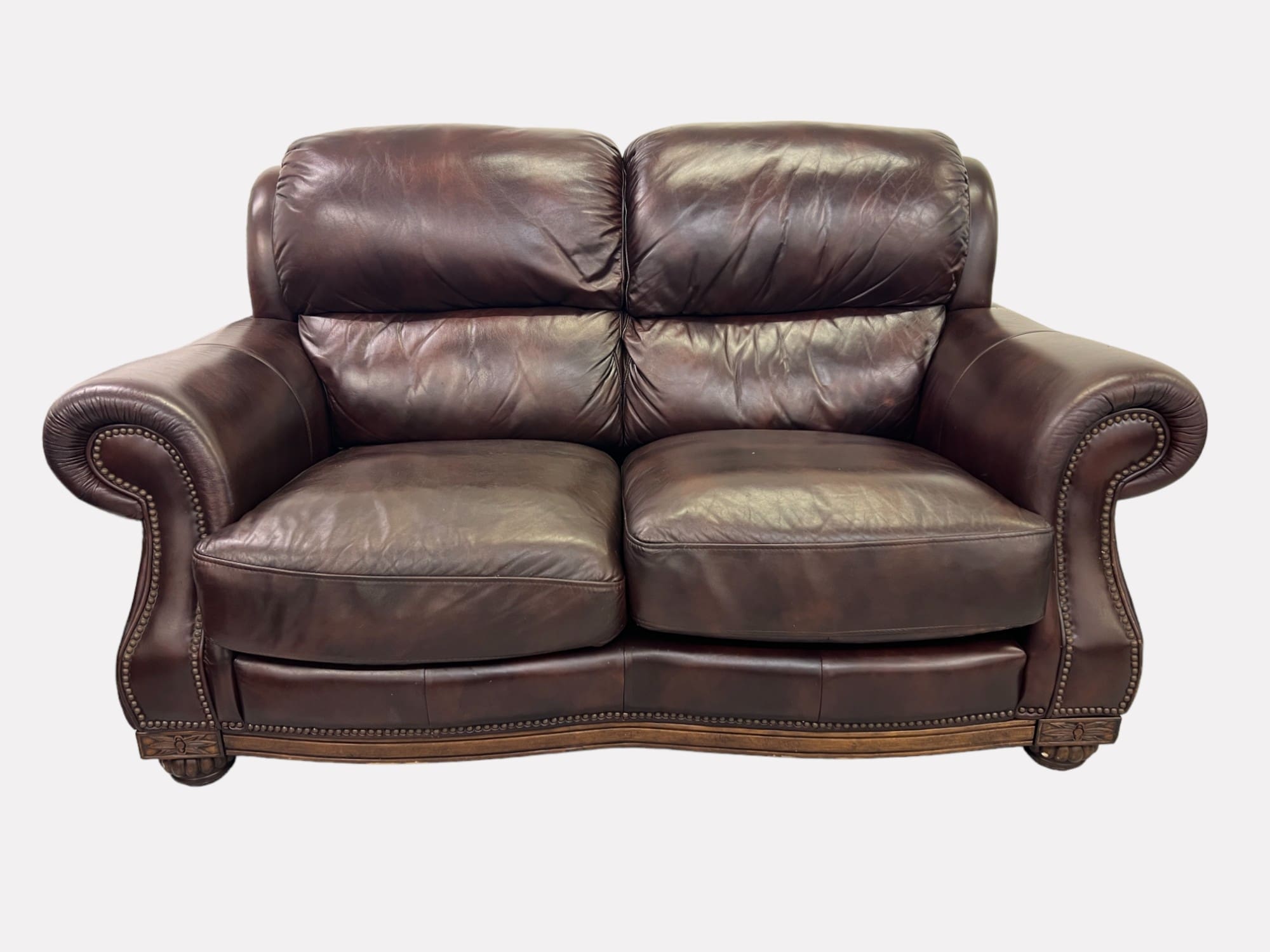 DFS Brown Leather 3 and 2 Seater Sofa Set