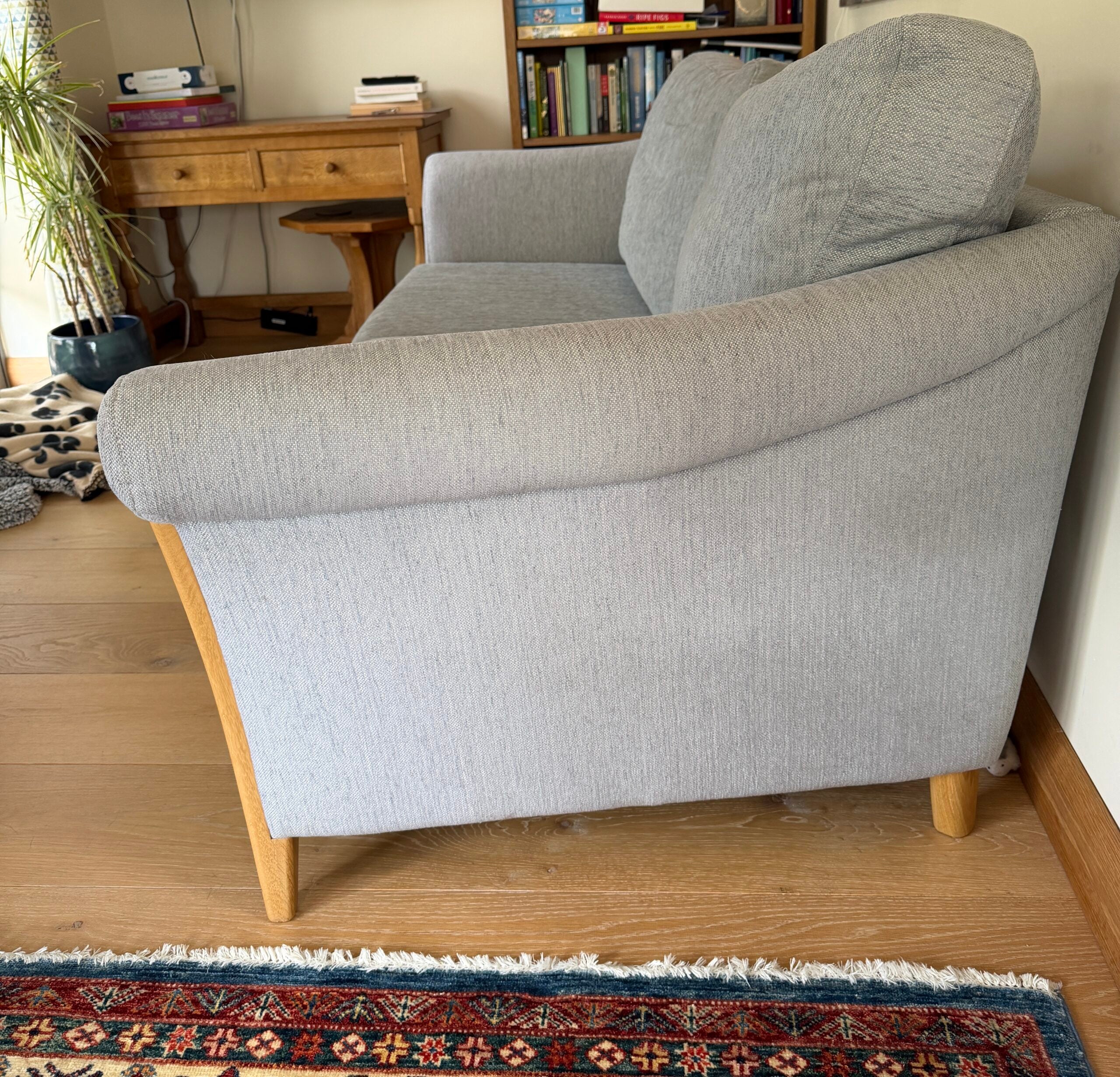 Ercol Triggiano 3 seater Sofa in soft blue, with solid oak frame