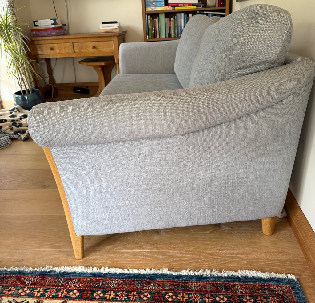 Ercol Triggiano 3 seater Sofa in soft blue, with solid oak frame