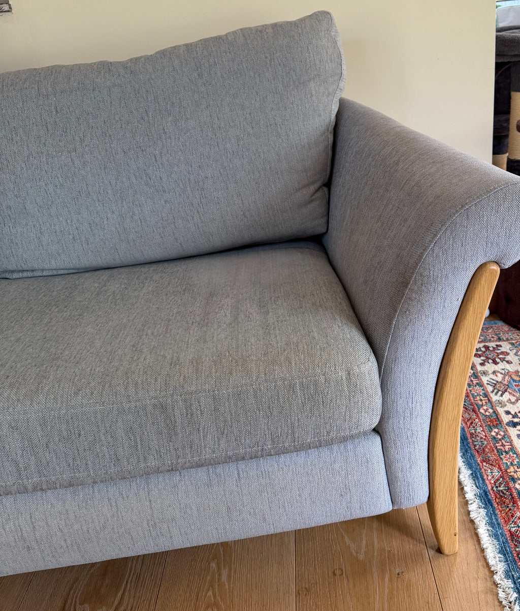 Ercol Triggiano 3 seater Sofa in soft blue, with solid oak frame