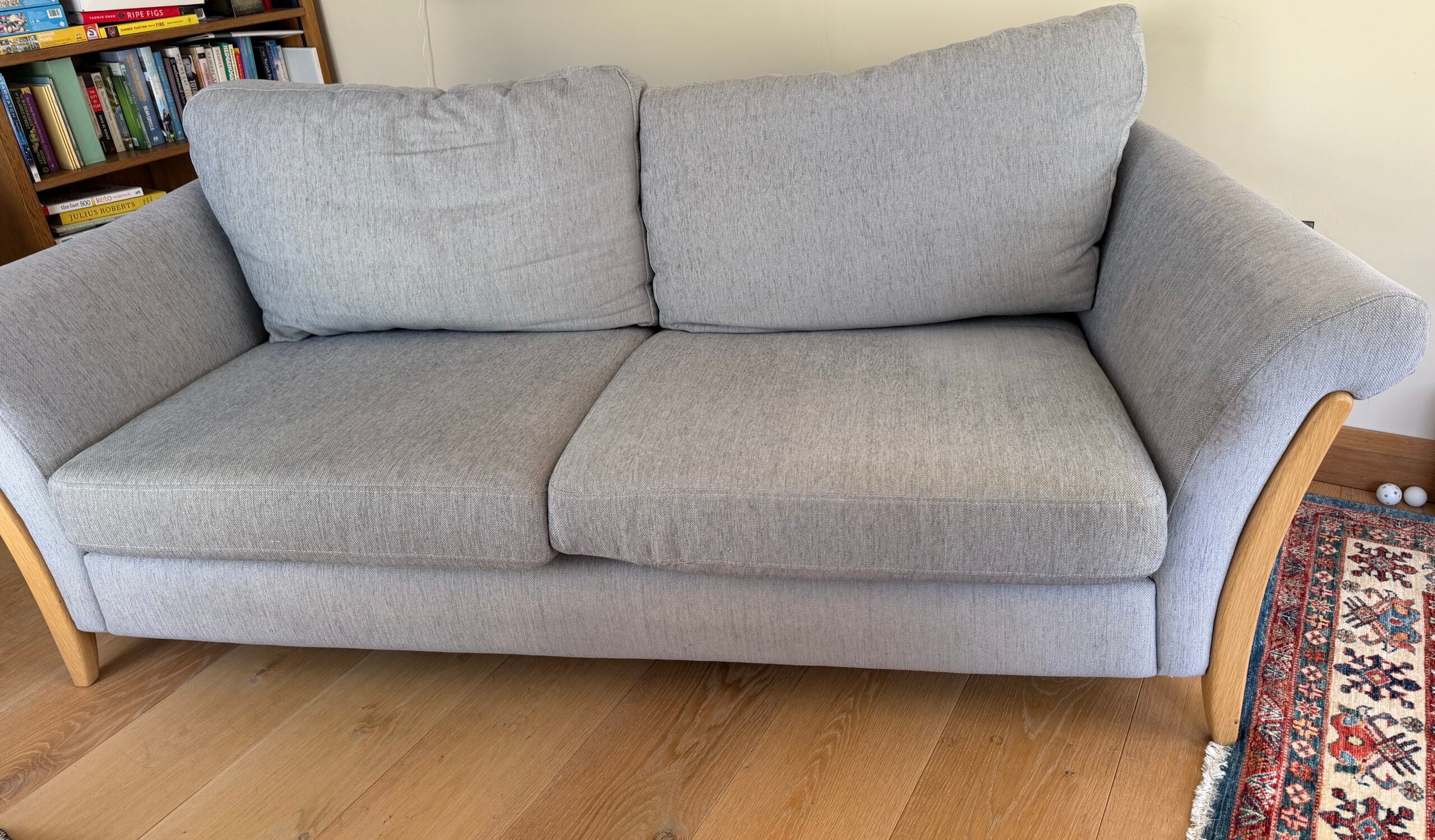 Ercol Triggiano 3 seater Sofa in soft blue, with solid oak frame