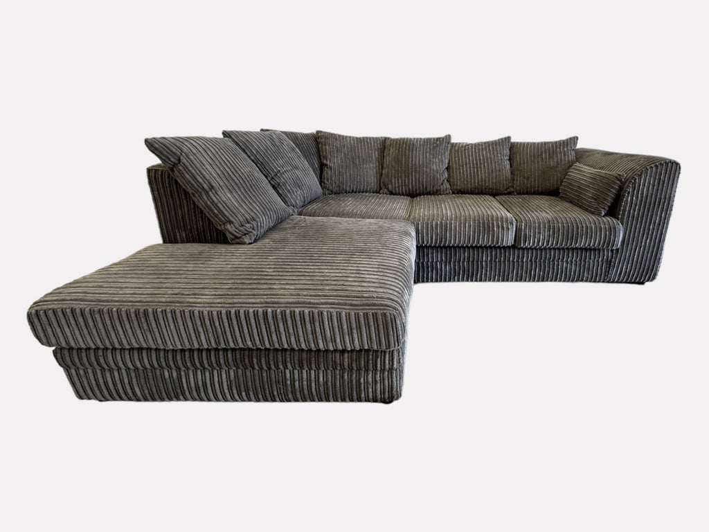 Grey Cord L-Shape Corner Sofa
