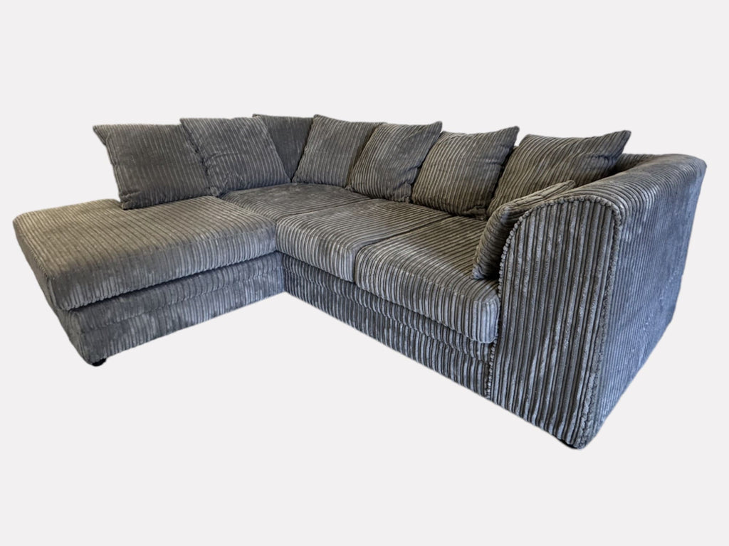 Grey Cord L-Shape Corner Sofa