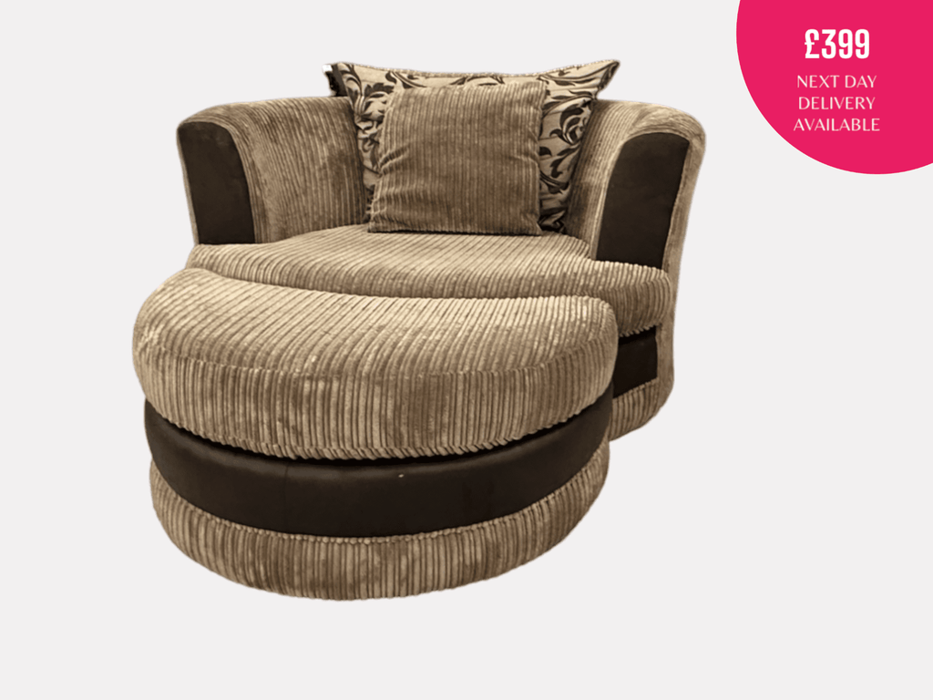DFS Brown Large Corner Sofa with Cuddle Chair and Footstool