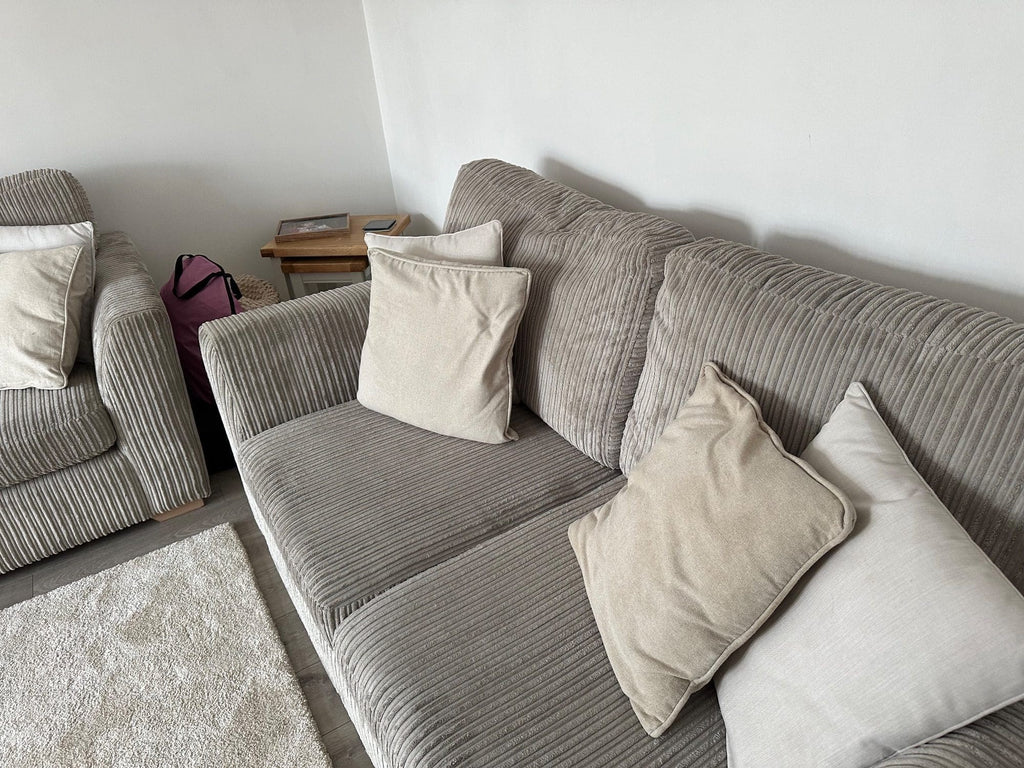 DFS Grey Cord 3 and 2 Seater Sofas