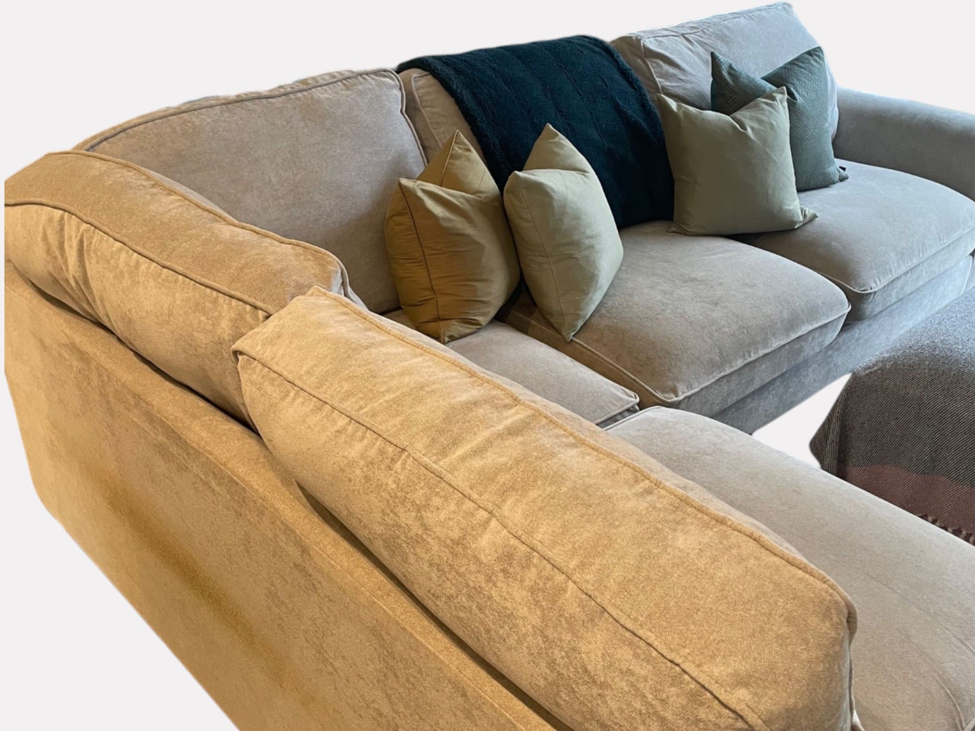 Furniture Village Beige Corner Sofa with Footstool