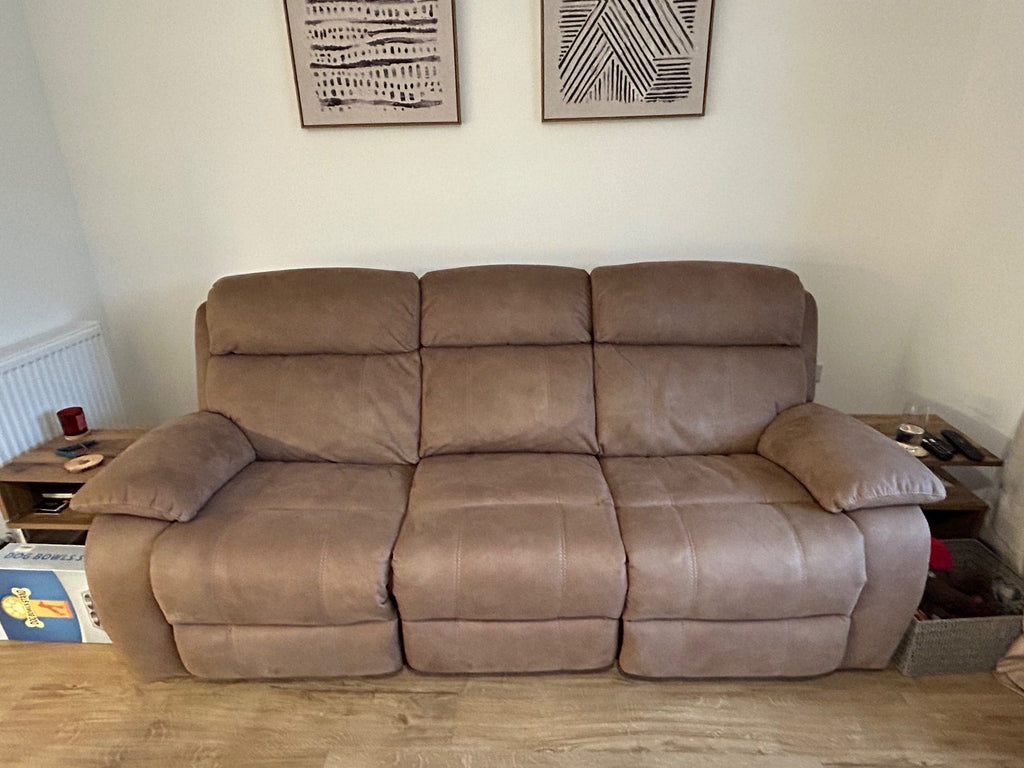 Furniture Village Tan 3 Seater Electric Recliner Sofa