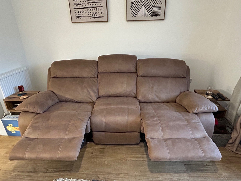 Furniture Village Tan 3 Seater Electric Recliner Sofa