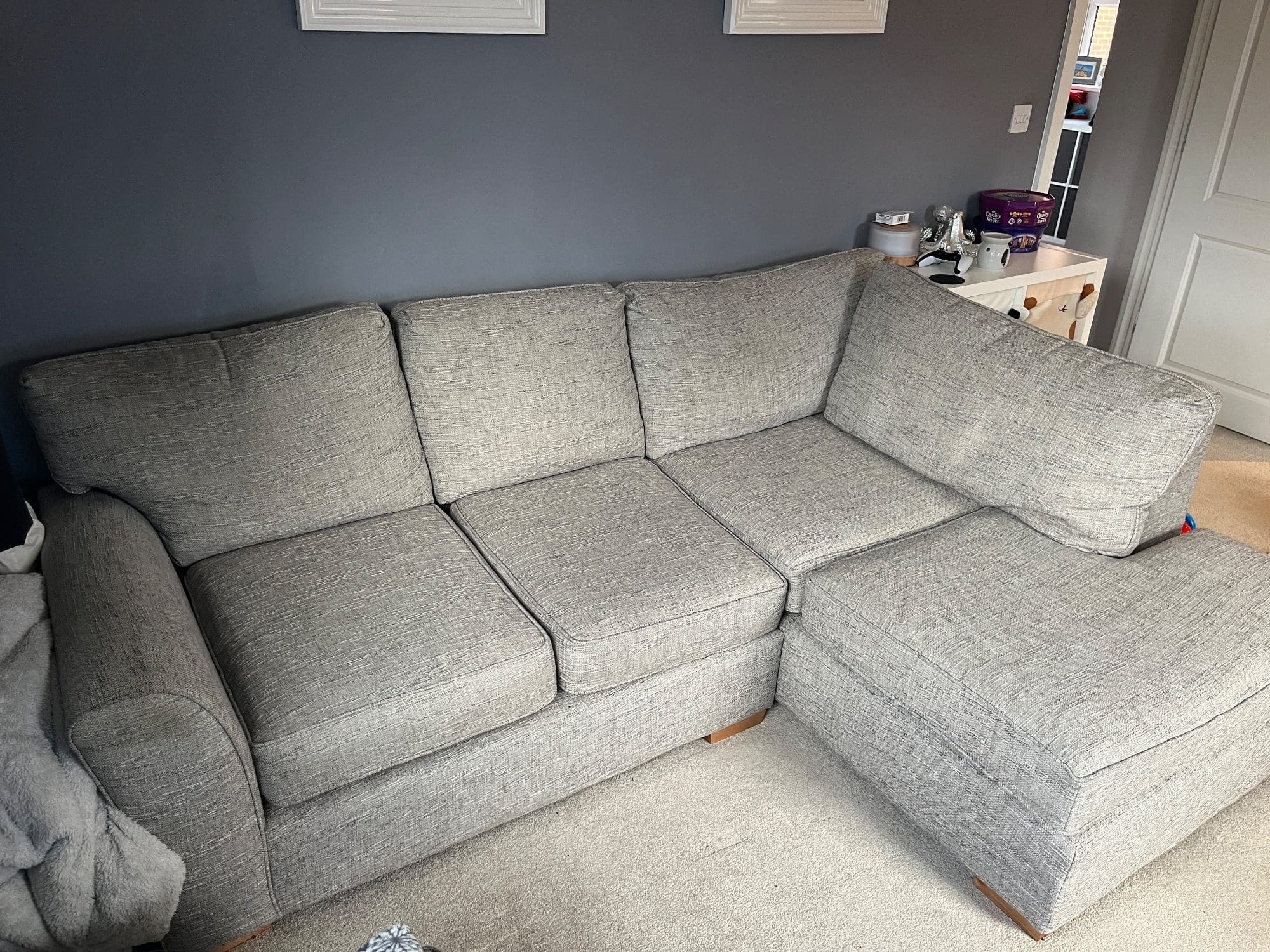 Next Light Grey Corner Sofa with Footstool