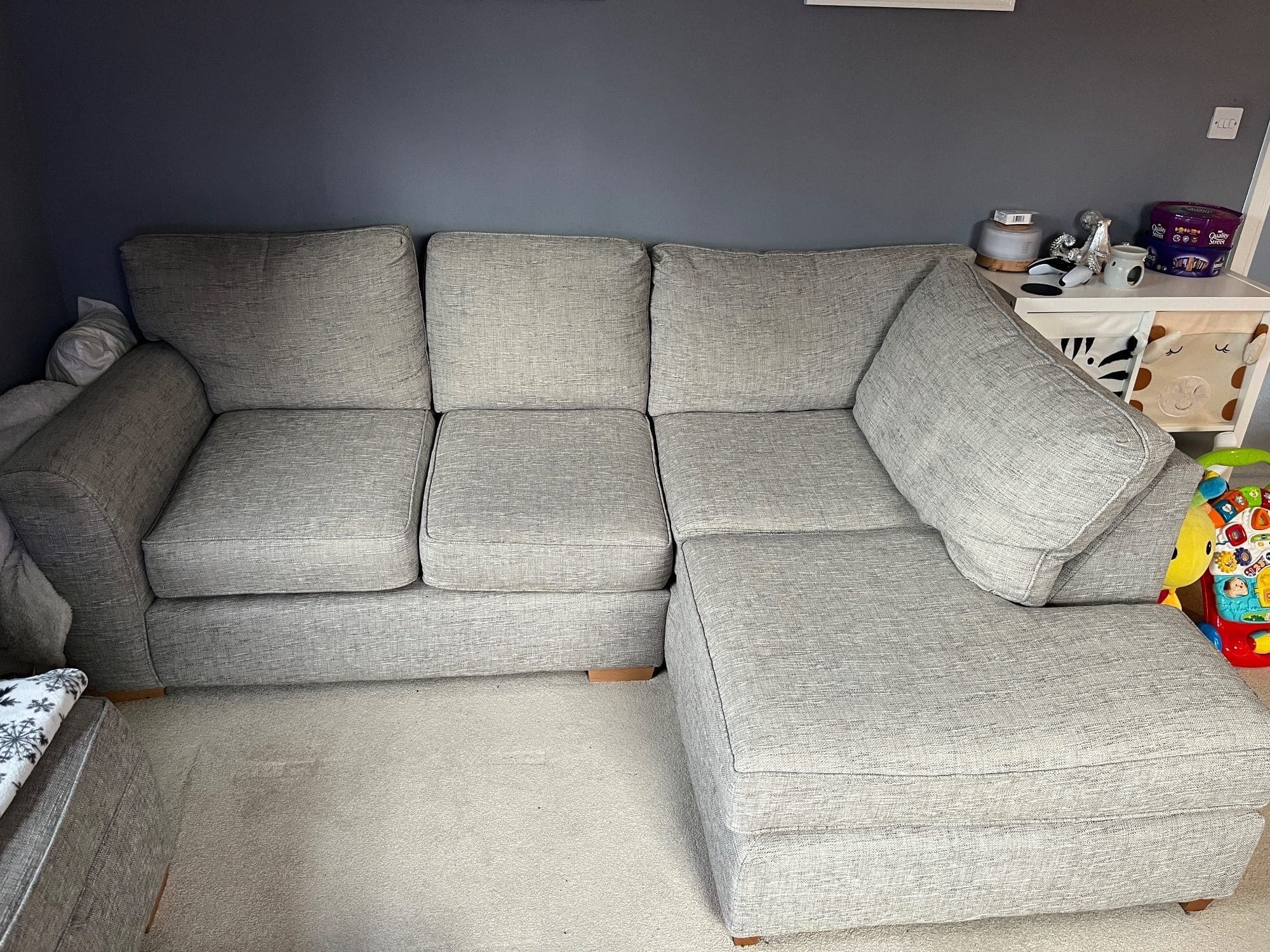 Next Light Grey Corner Sofa with Footstool