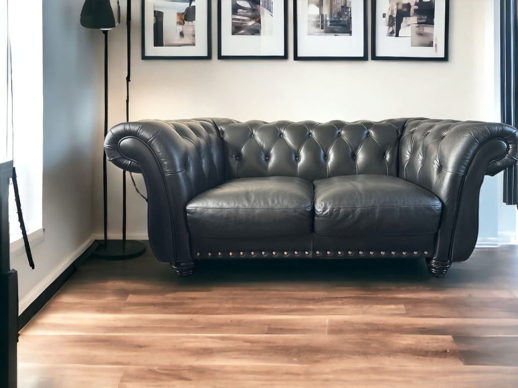 Littlewoods Black Leather 2 Seater Sofa and 2 Chairs