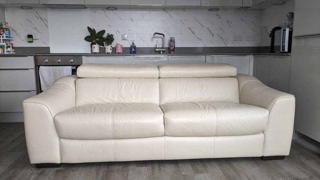 Furniture Village White 2 Seater Sofa with Adjustable Headrests