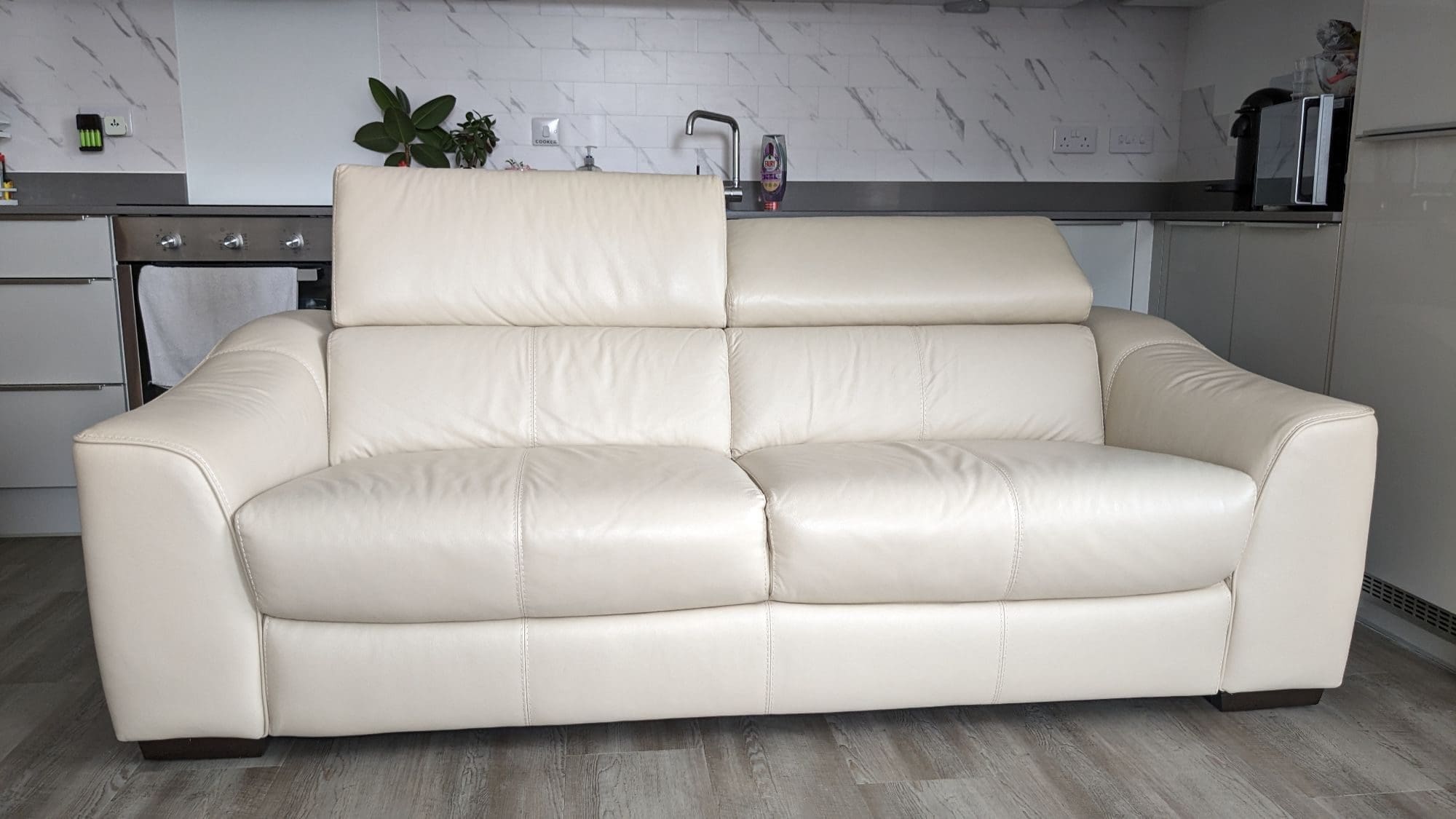 Furniture Village White 2 Seater Sofa with Adjustable Headrests