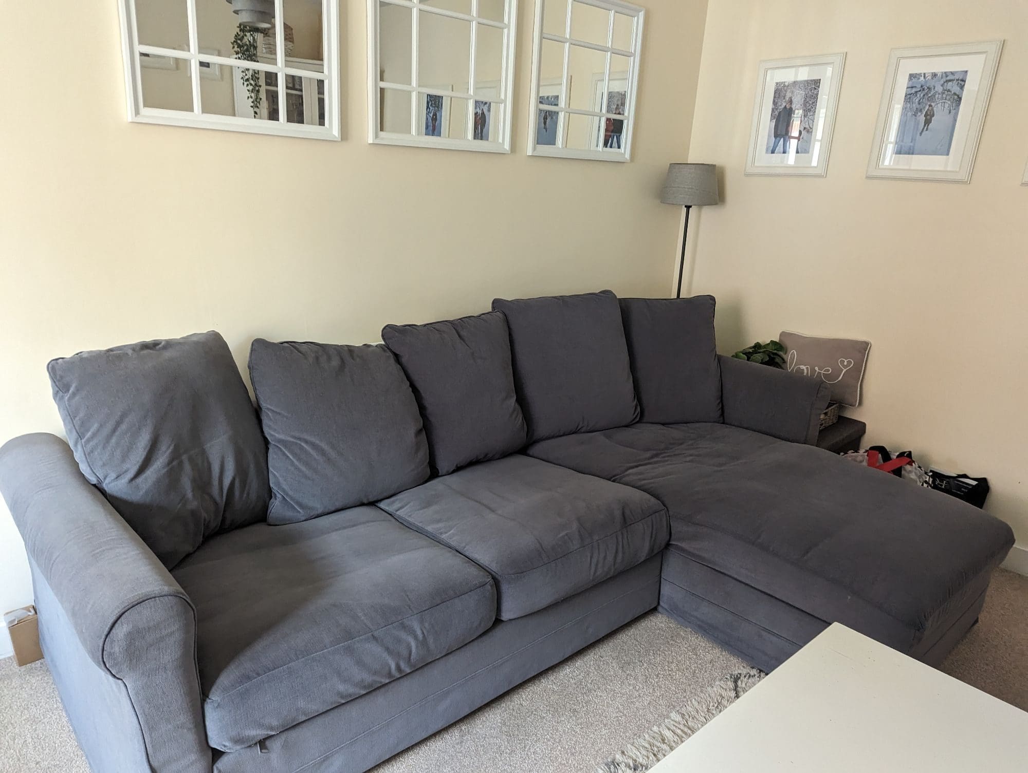 Ikea Grey Corner Sofa with Matching Chair and Footstool