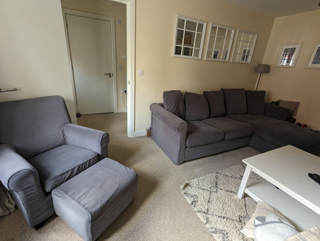 Ikea Grey Corner Sofa with Matching Chair and Footstool