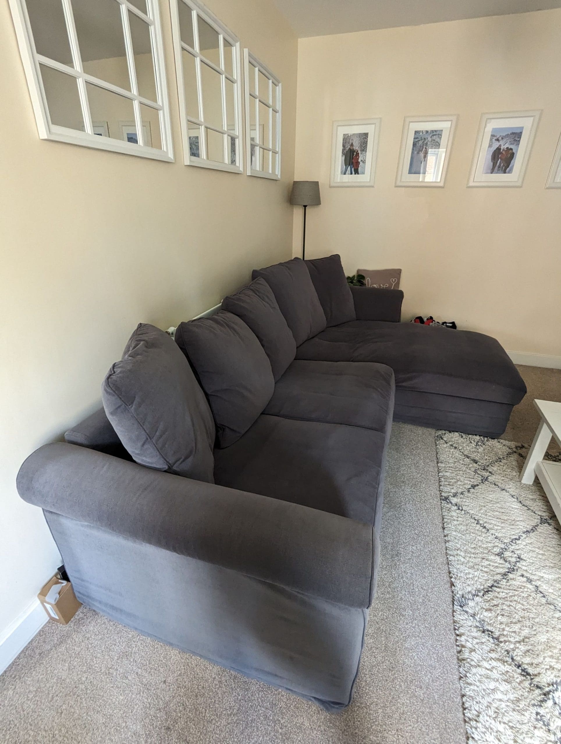 Ikea Grey Corner Sofa with Matching Chair and Footstool