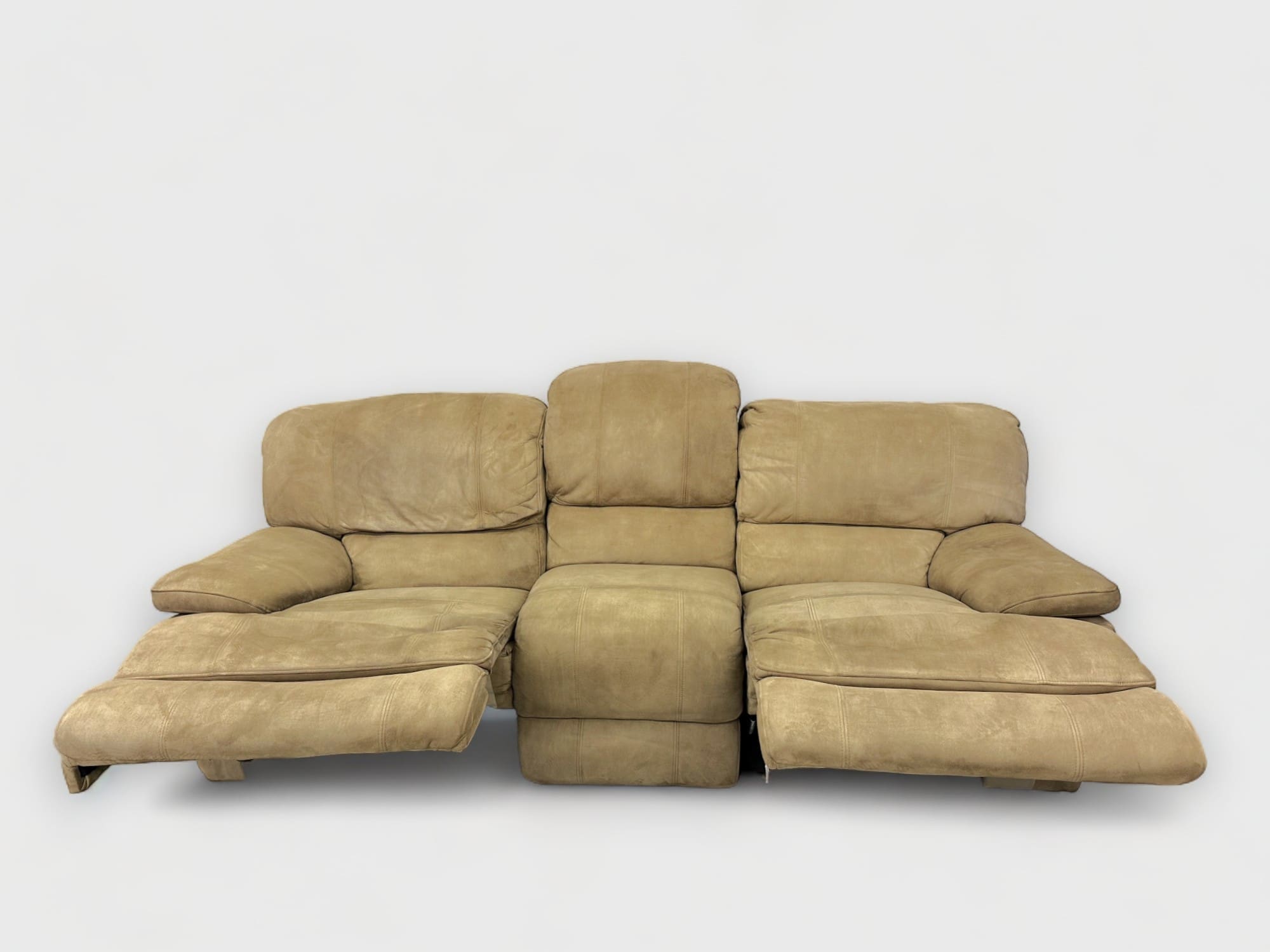 Oak Furniture Land Tan Suede 3 and 2 Seater Manual Recliner Sofa Set