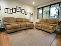 Oak Furniture Land Tan Suede 3 and 2 Seater Manual Recliner Sofa Set