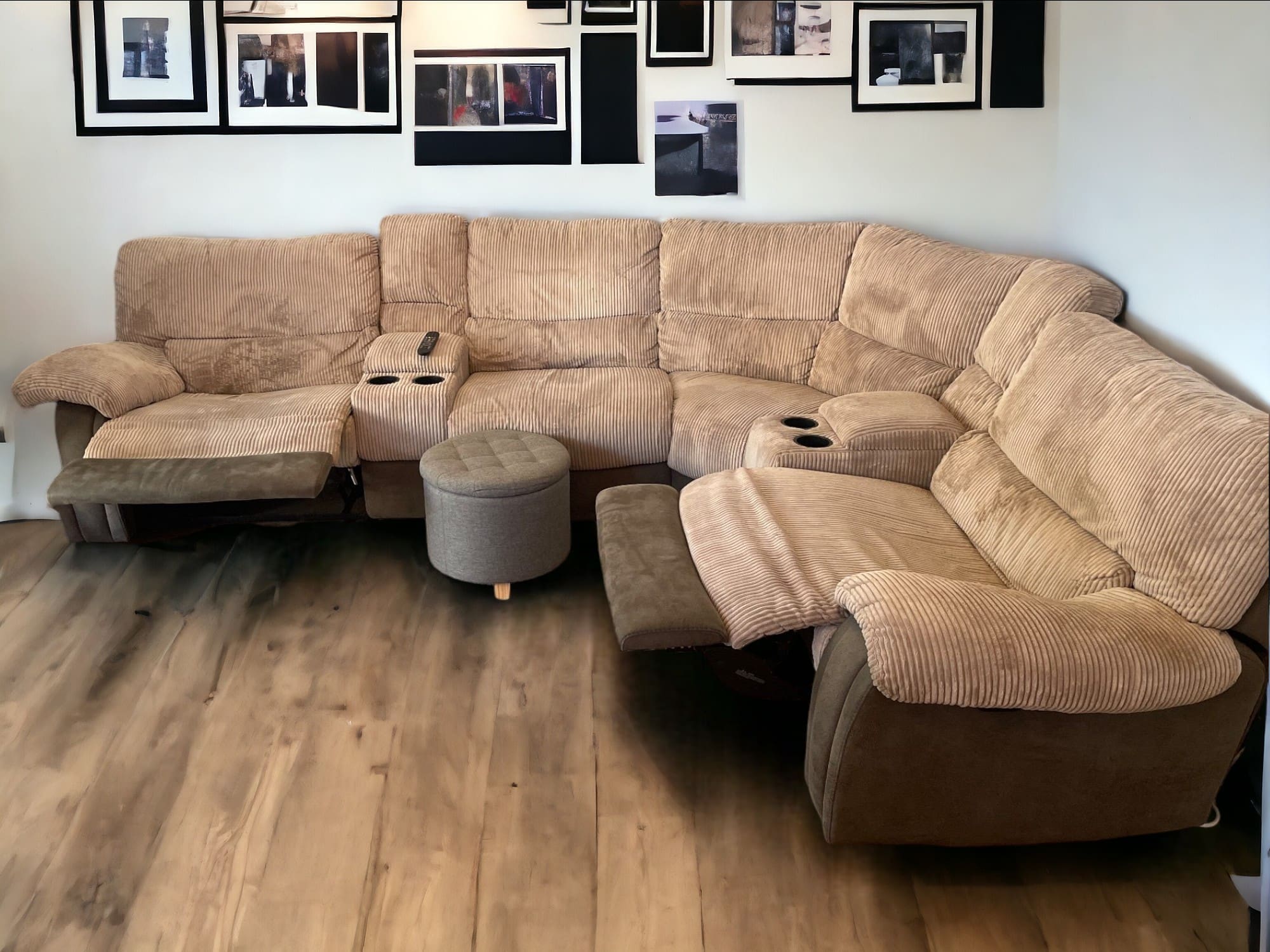 Harveys Beige Brown Cord Corner Recliner Sofa